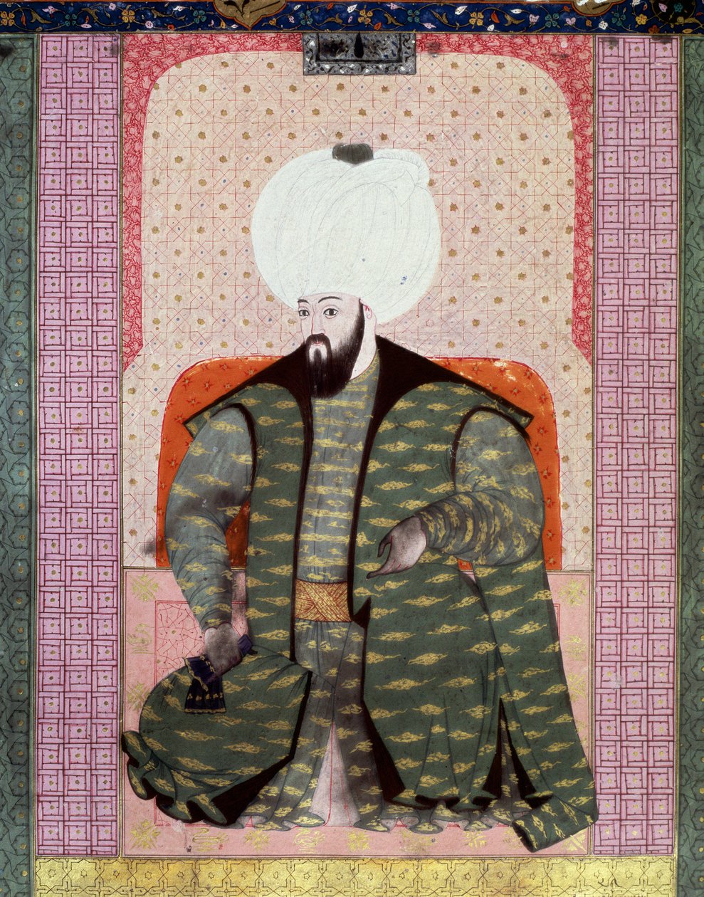 Portrait du Sultan Ottoman Bajazed II le Juste (1447-1512). Miniature du manuscrit « Zubdat al-Tawarikh » par l