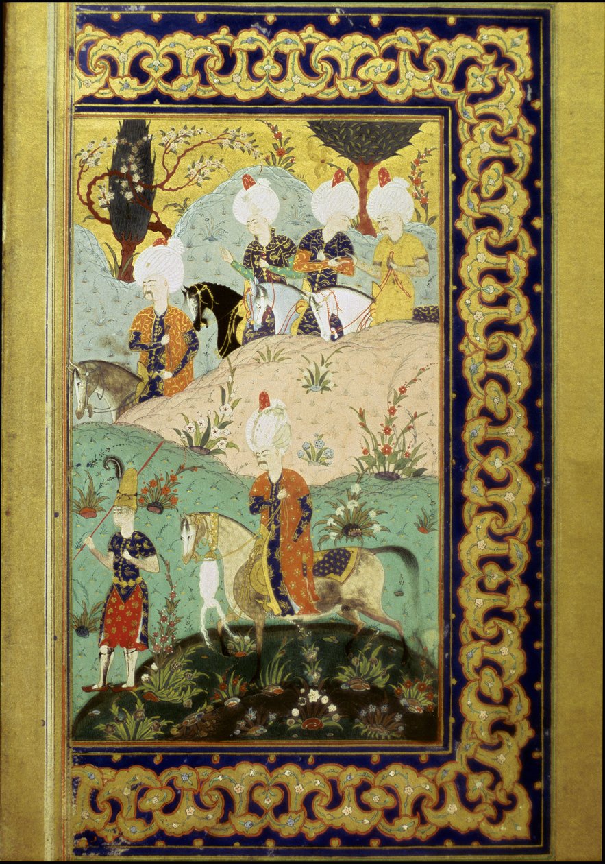 Représentation du Sultan Selim I dit le Terrible (1470-1520) à cheval. Miniature du « Divan » (recueil de poèmes) écrit par le Sultan Selim I. (Ms. FY1330, fol. 27) XVIe siècle. Istanbul, Bibliothèque Universitaire - Ottoman School