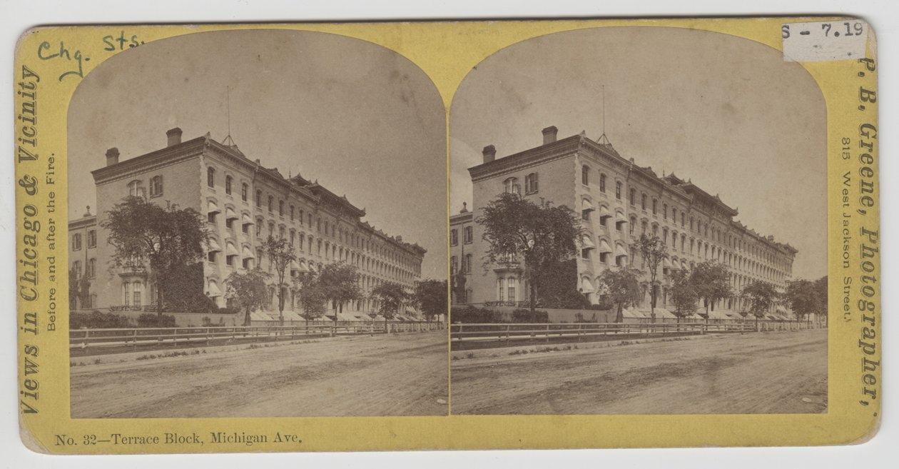 Vue stéréoscopique de Terrace Block sur Michigan Avenue avant l