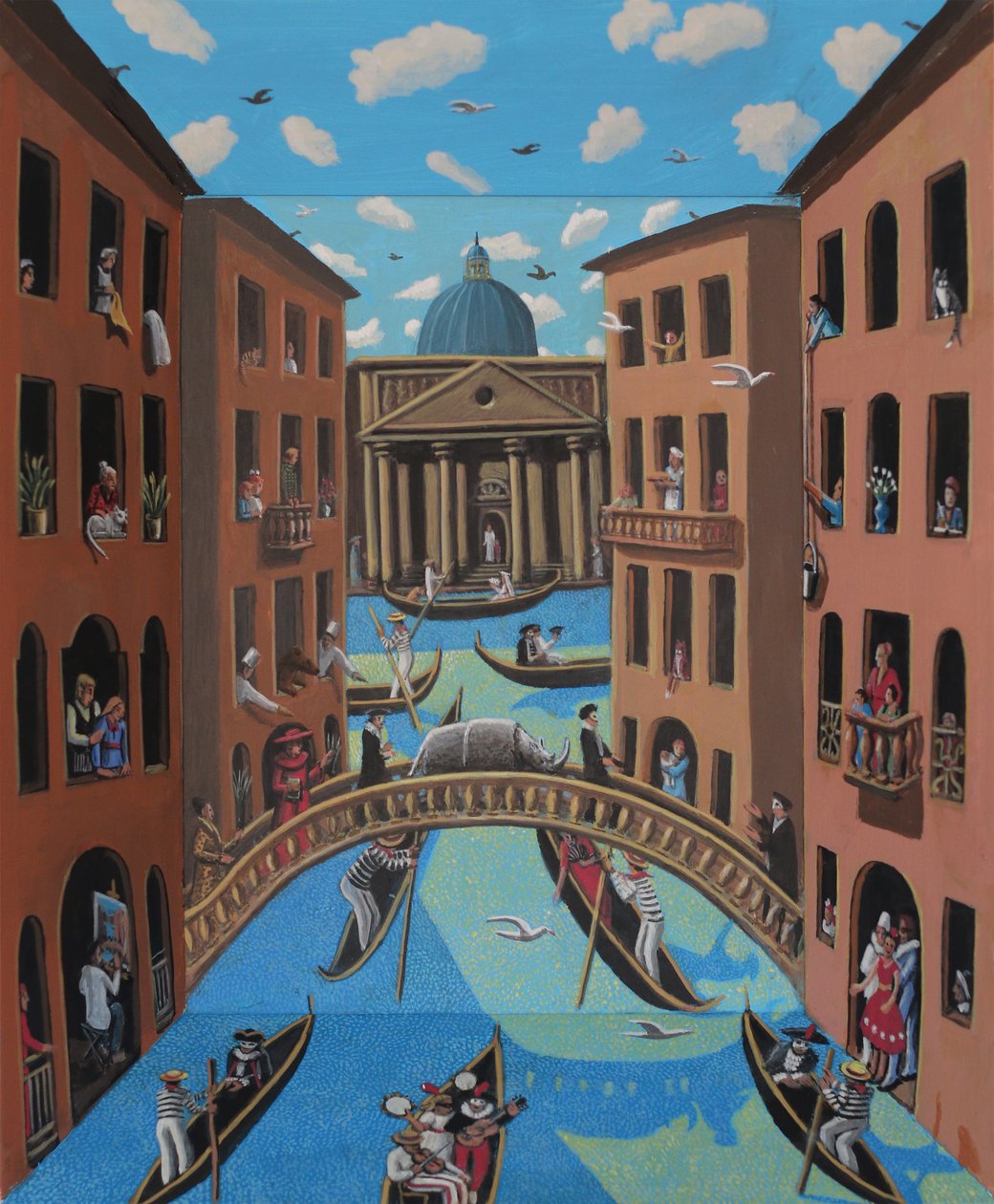 Rhinocéros sur le pont, 2025 (gesso teinté sur bois) - PJ Crook