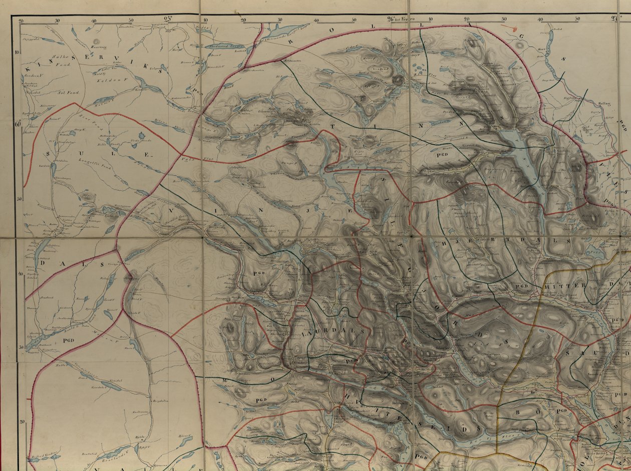 Carte de la collection de cartes de la Bibliothèque nationale. La carte a été dessinée à la main (après 1846) et montre le Telemark - P. A. Munch