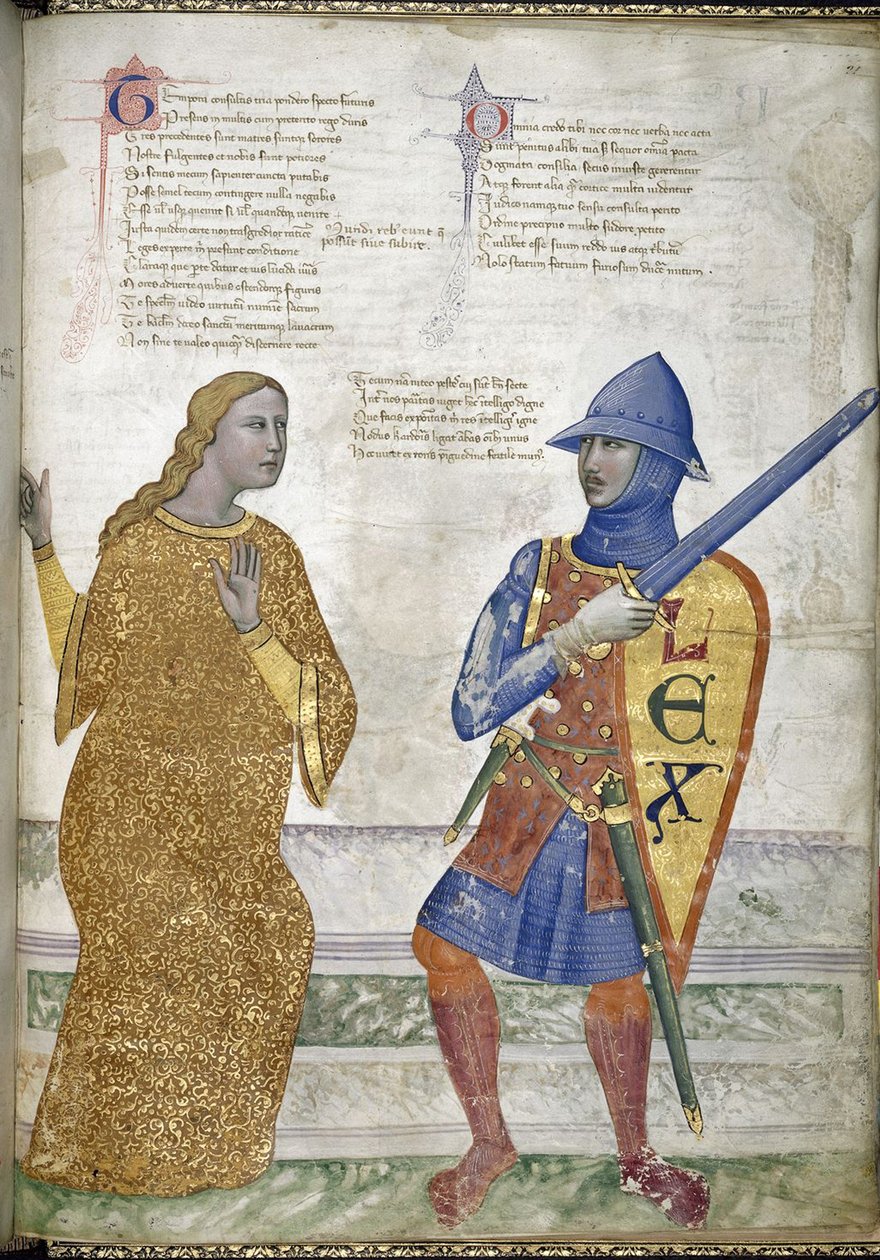 Prudence et Justice de Regia Carmina par Convenevole da Prato - Pacino di Buonaguida