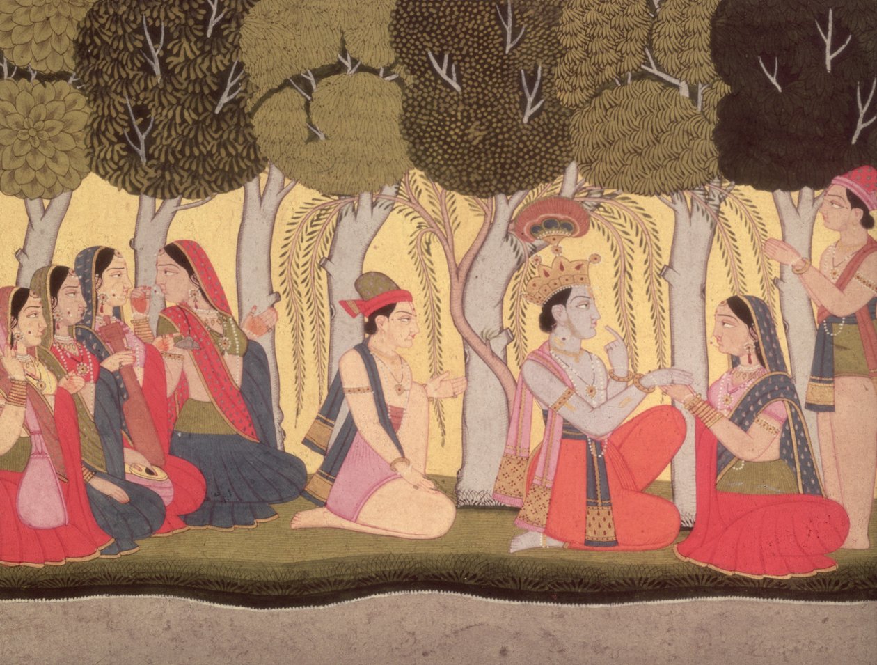 Radha et Krishna assis dans un bosquet, Kulu, 1790-1800 - Pahari School