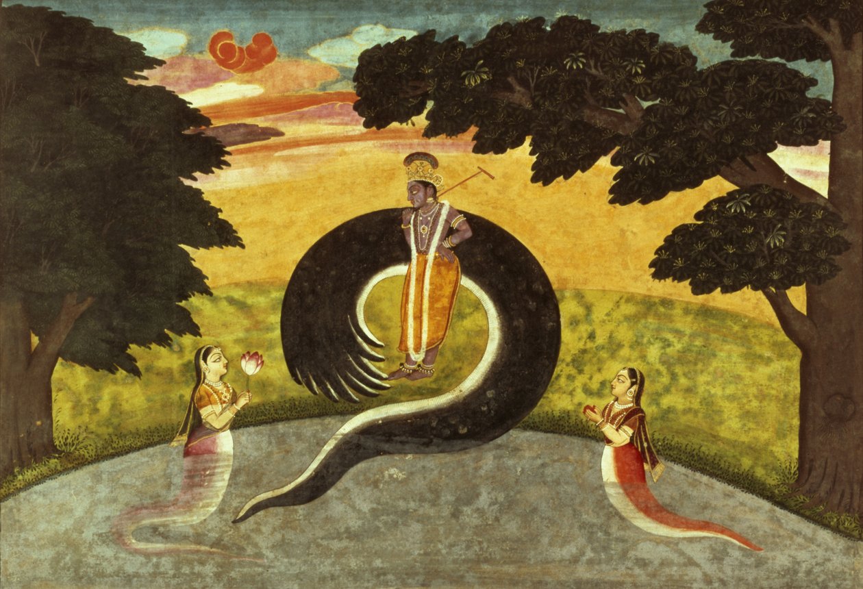 La soumission de Kaliya, Basohli, École Pahari, 1700-65 - Pahari School