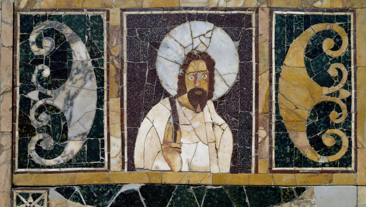 Marbre incrusté représentant le visage du Christ, artefact de Rome, Italie, période paléochrétienne - Paleo Christian