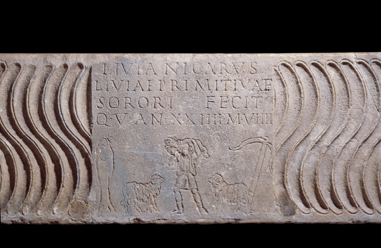Art paléochrétien : fragment de sarcophage avec le Bon Pasteur et l