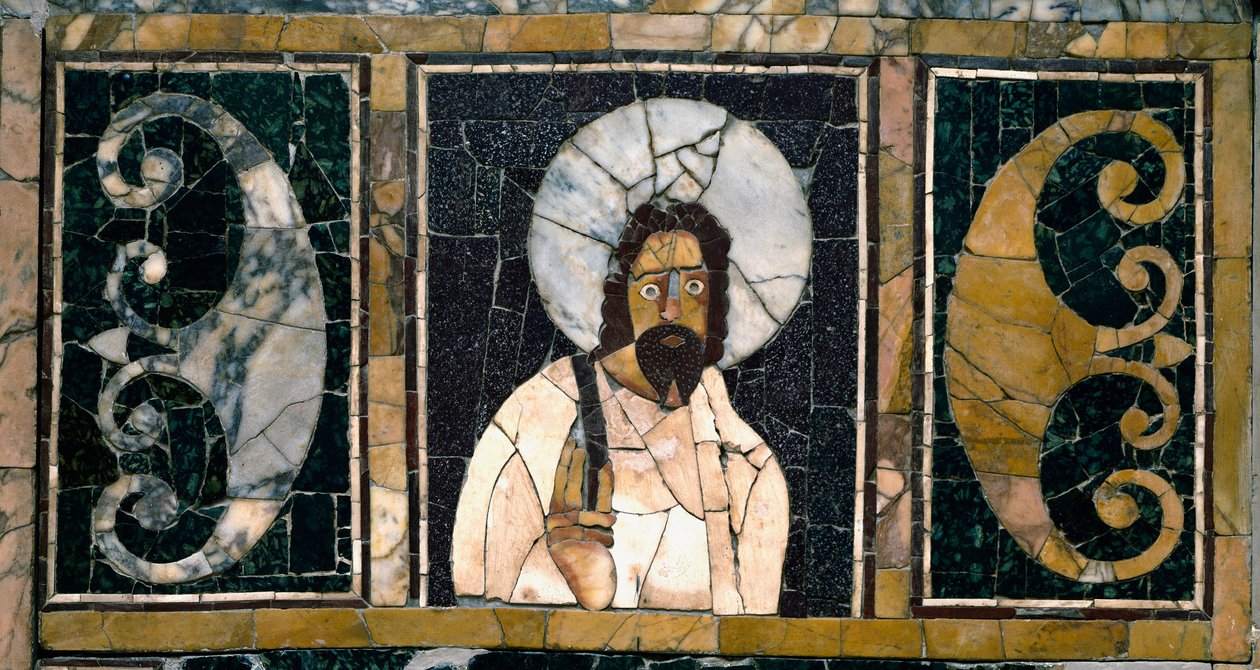 Art paléochrétien : représentation du Christ, probablement la première. IIIe siècle ap. J.-C. Marqueterie de marbre. - Paleo Christian