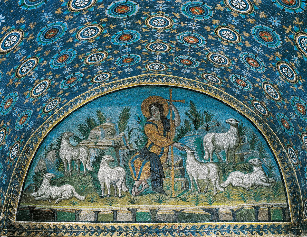Le Bon Pasteur, mosaïque du tympan au-dessus de la porte d