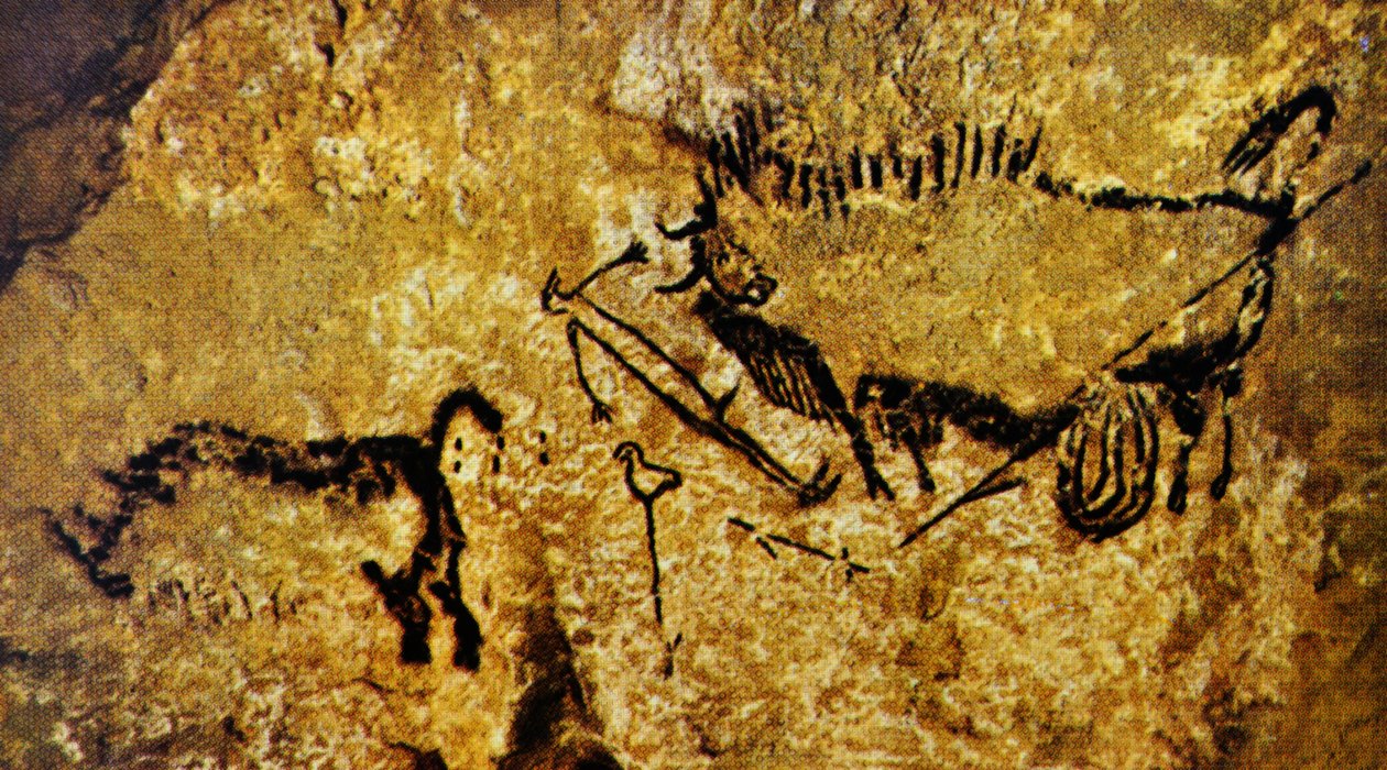 Bison blessé, homme blessé et rhinocéros laineux, Lascaux (peinture rupestre) - Paleolithic Paleolithic