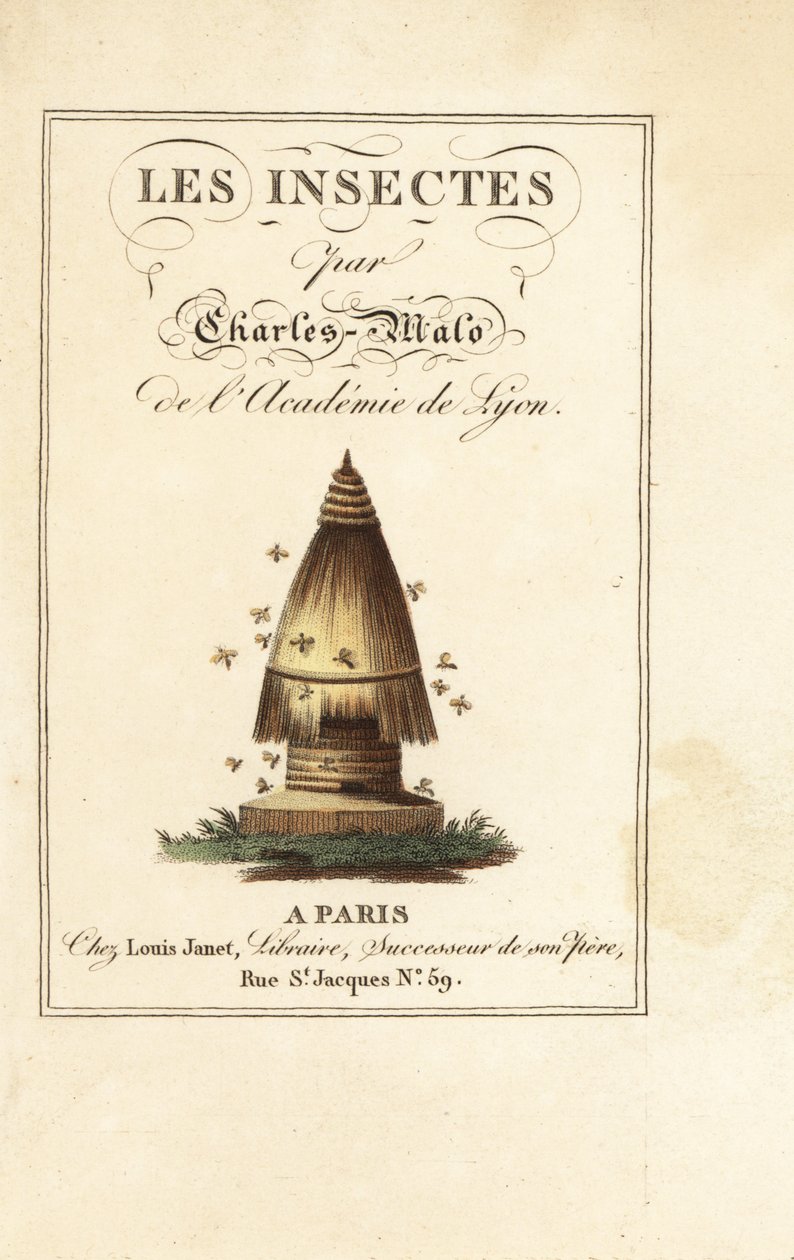Page de titre avec titre calligraphique et vignette de ruche avec des abeilles - Pancrace (after) Bessa