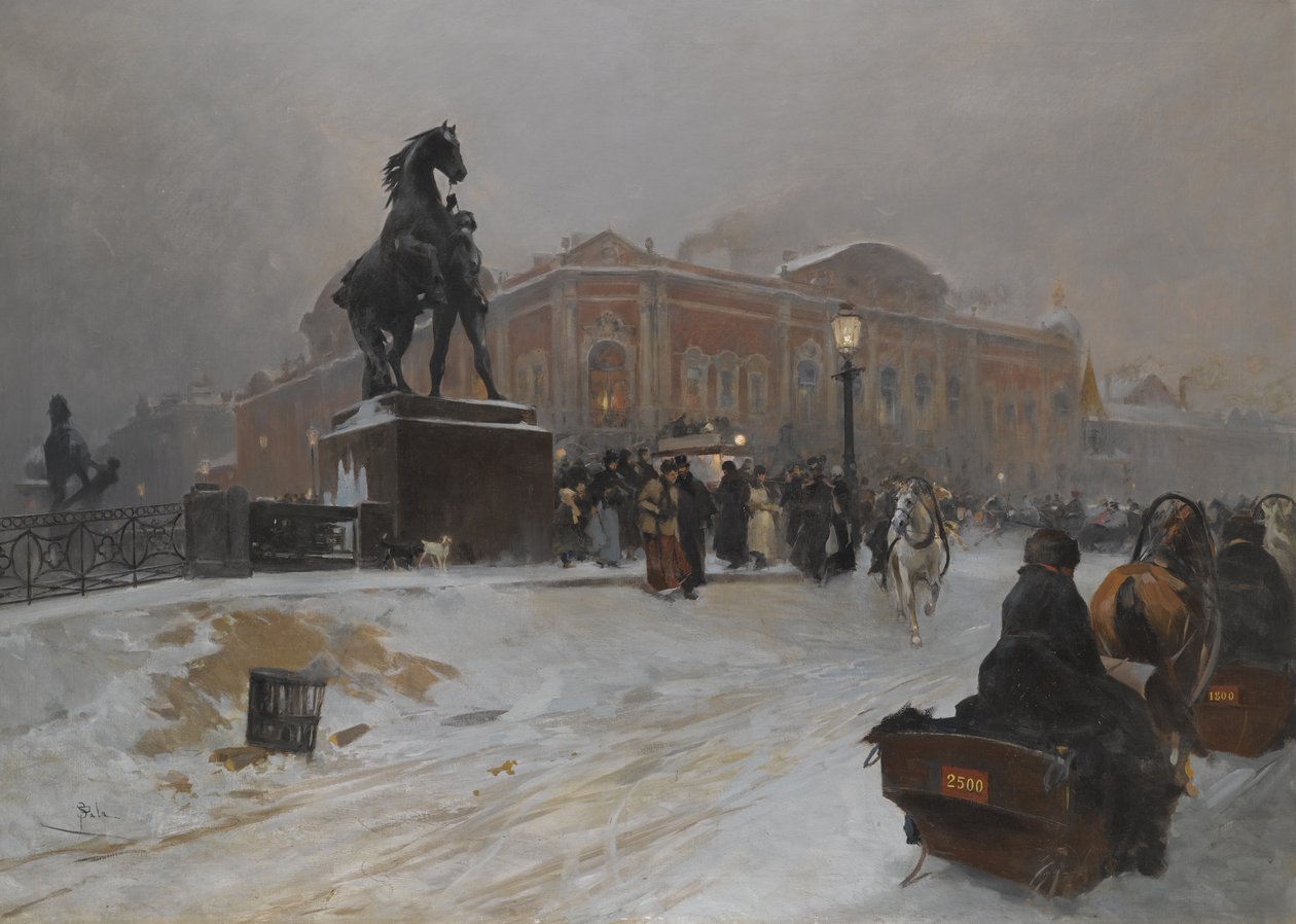 Le pont Anichkov sur la perspective Nevski au crépuscule - Paolo Sala