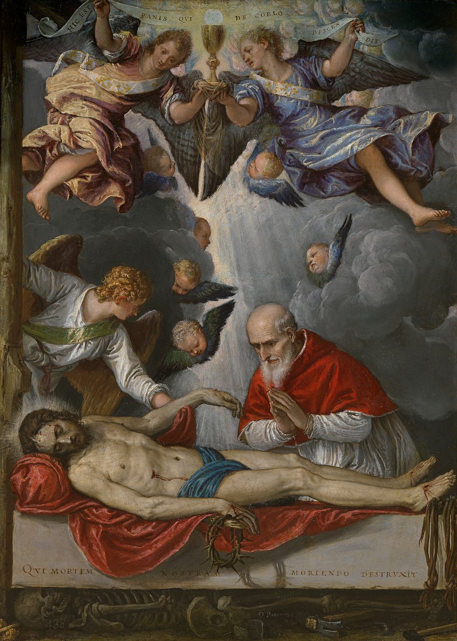 Espagnol :  Cristo yacente adorado por el papa Pío V Le Christ mort vénéré par Pie V - Parrasio Micheli