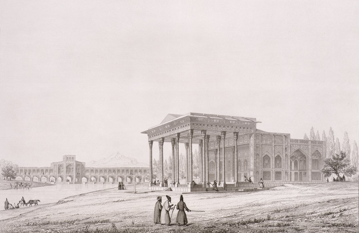 Vue extérieure du pavillon des miroirs, Ispahan, planche 33 de 