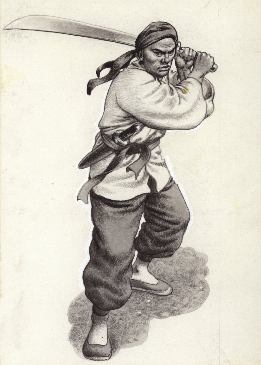 Guerrier boxeur chinois (gouache sur papier) - Pat (1907 95) Nicolle