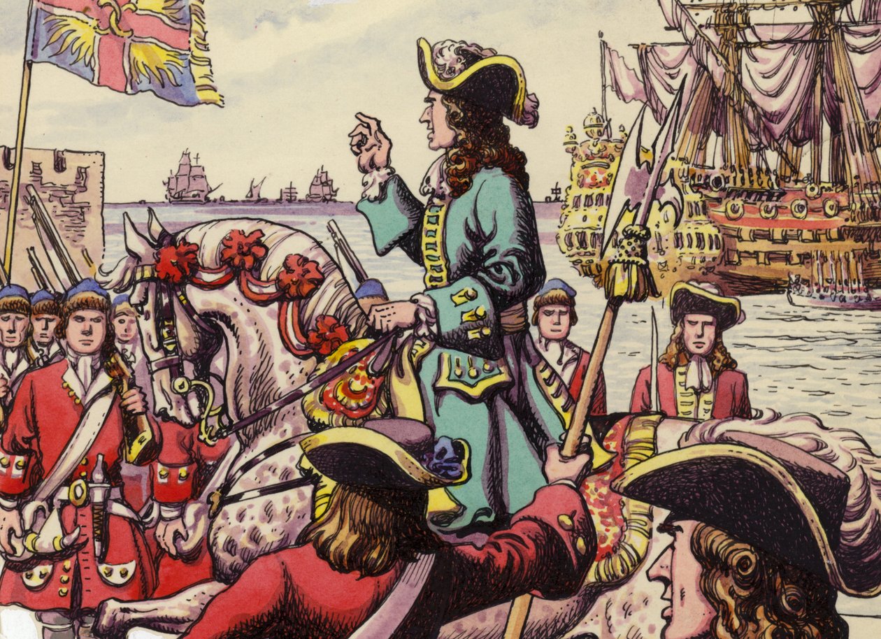 Débarquement du roi Guillaume III à Carrickfergus (gouache sur papier) - Pat (1907 95) Nicolle