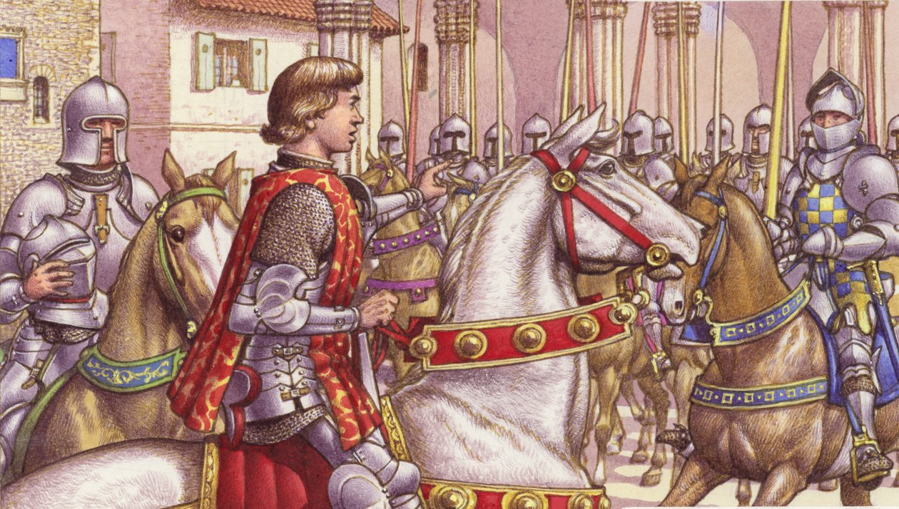 Lorenzo de Medici passe en revue les soldats fidèles sur la Piazza di Signoria à Florence (gouache sur papier) - Pat (1907 95) Nicolle