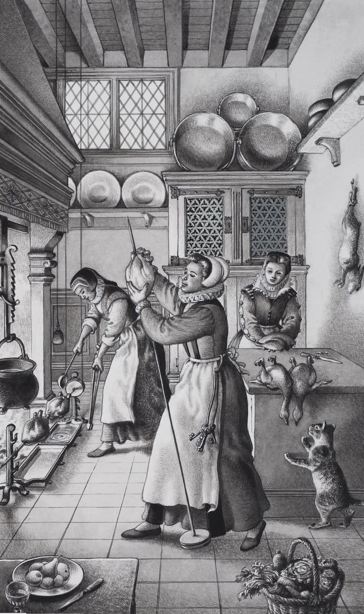 Cuisine du XVIe siècle (gouache sur papier) - Pat (1907 95) Nicolle