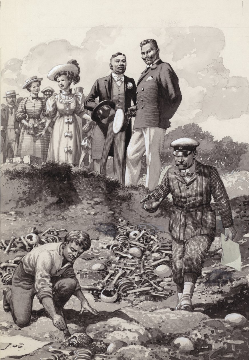 Guillaume II visite les fouilles de Visby à Gotland en 1905 (gouache sur papier) - Pat (1907 95) Nicolle