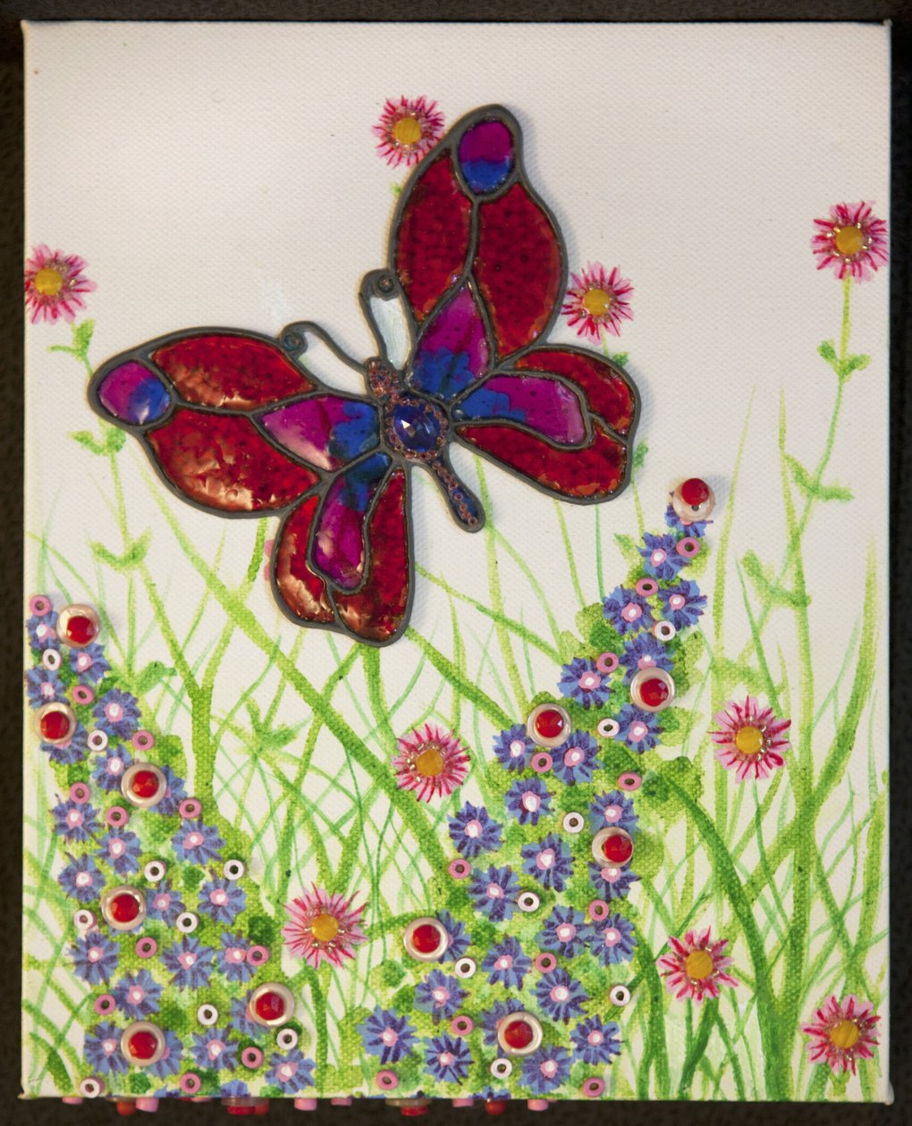 Papillons, rouge, violet et bleu, 2016 - Pat Scott