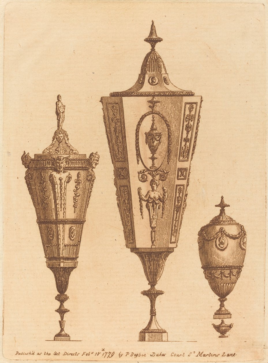 Trois vases classiques, un avec des têtes de satyre - Patrick Begbie