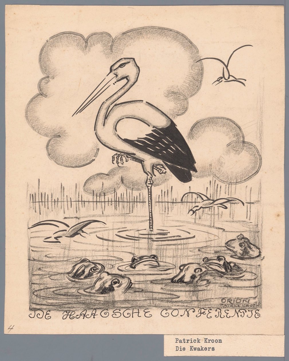 Cigogne parmi les grenouilles - Patricq Kroon (signed by artist)