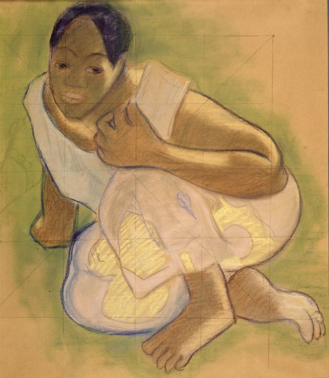 Jeune fille tahitienne accroupie - Paul Gauguin