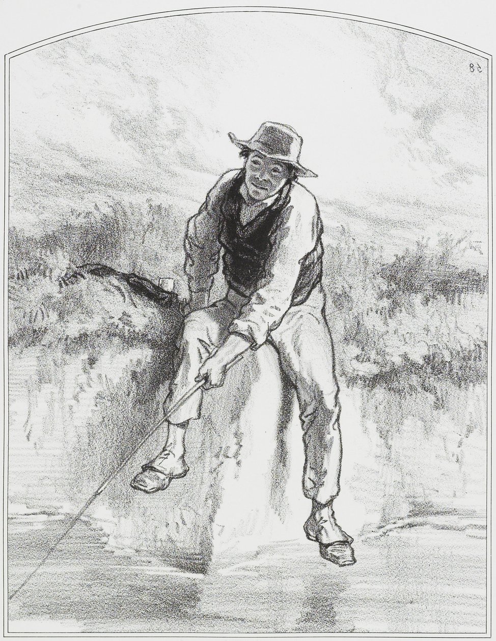 La pêche à la ligne, Planche 7 de Les Toquades, 1858 - Paul Gavarni