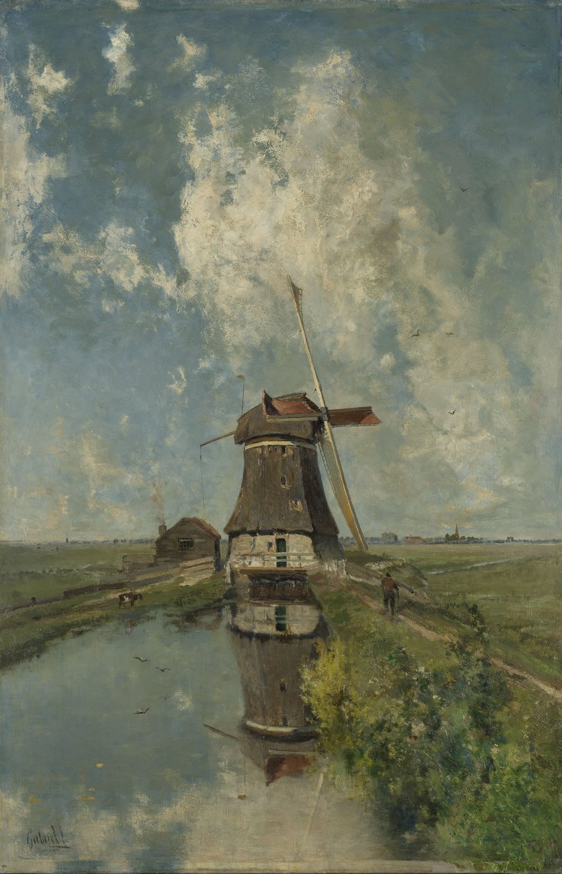 Un moulin à vent sur un canal de polder, connu sous le nom de En juillet, c.1889 - Paul Joseph Constantin Gabriel