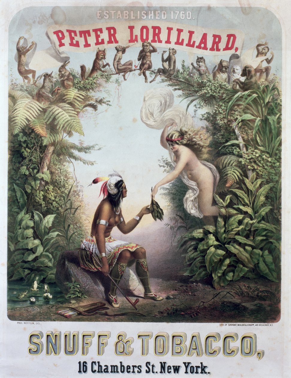 Publicité pour le tabac à priser et le tabac, gravée par Sarony, Major et Knapp, New York, vers 1860 - Paul Nefflin