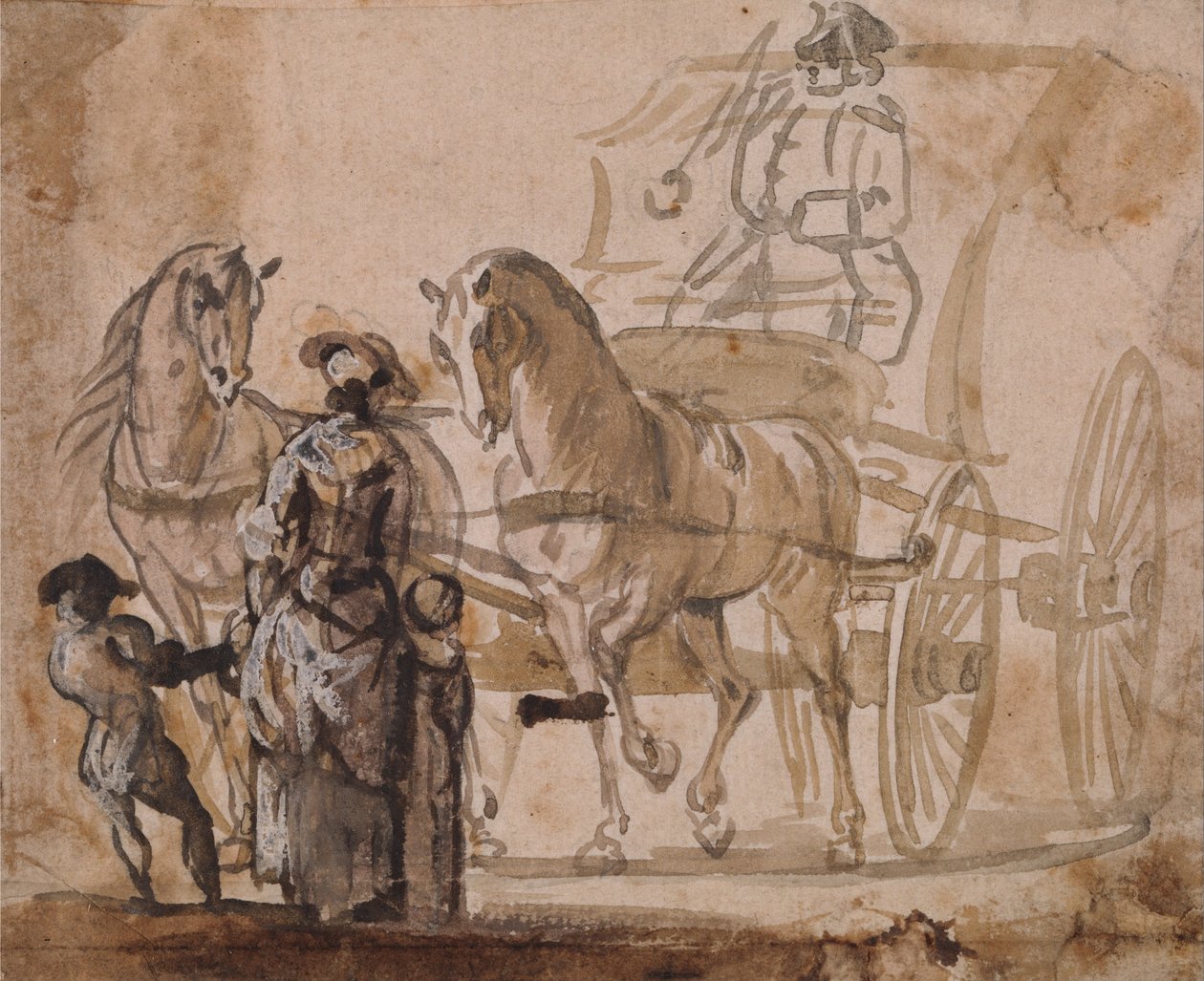 Une voiture et une paire, avec cocher - Paul Sandby