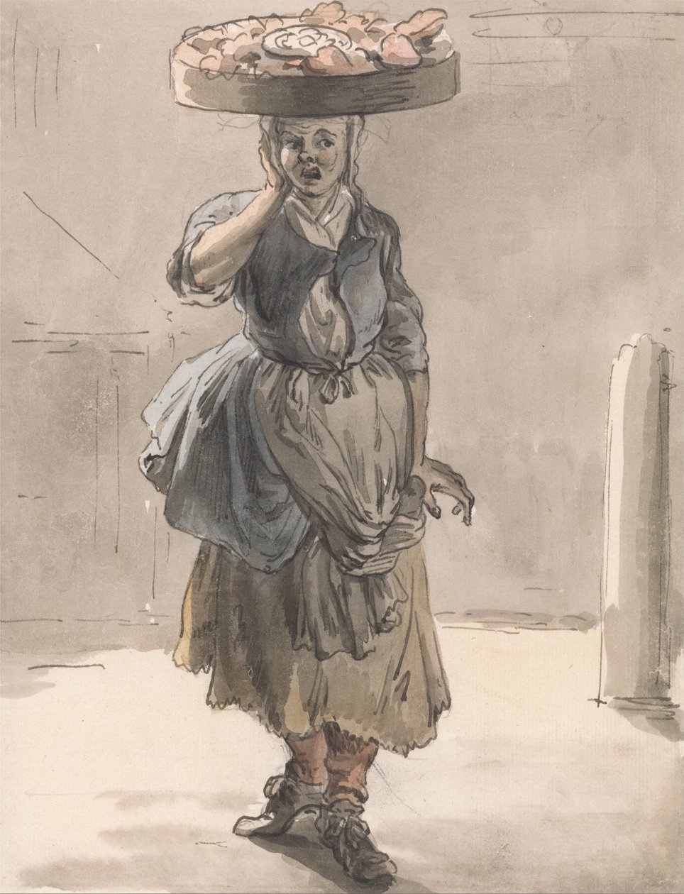 Les cris de Londres : Une fille avec un panier sur la tête (Lumières pour les chats, foie pour les chiens) - Paul Sandby