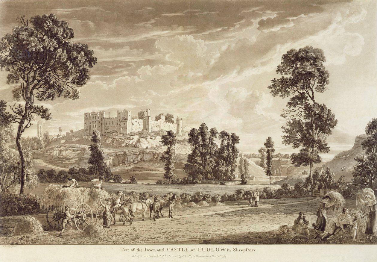 Partie de la ville et du château de Ludlow dans le Shropshire, gravé par l
