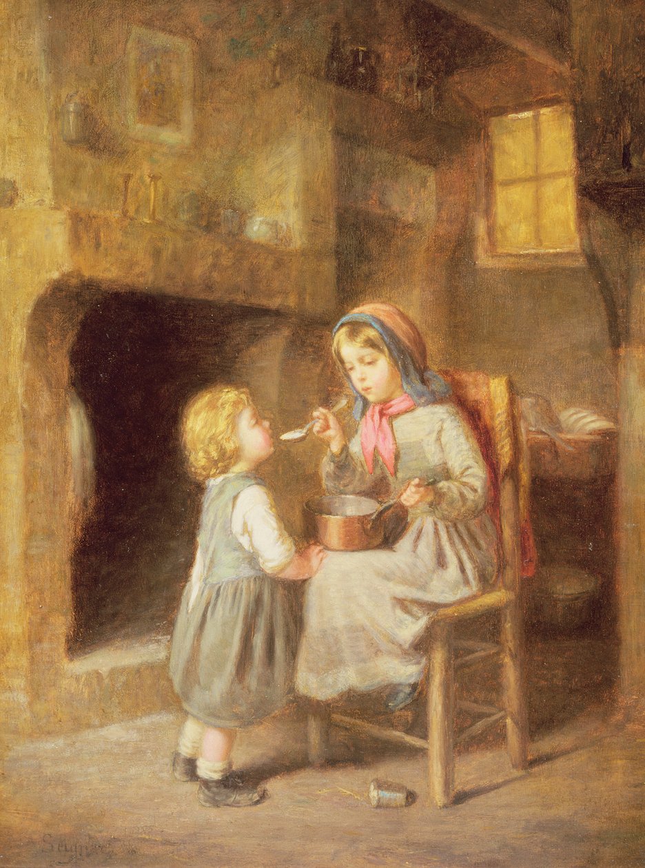 Jeune fille nourrissant un tout-petit - Paul Seignac