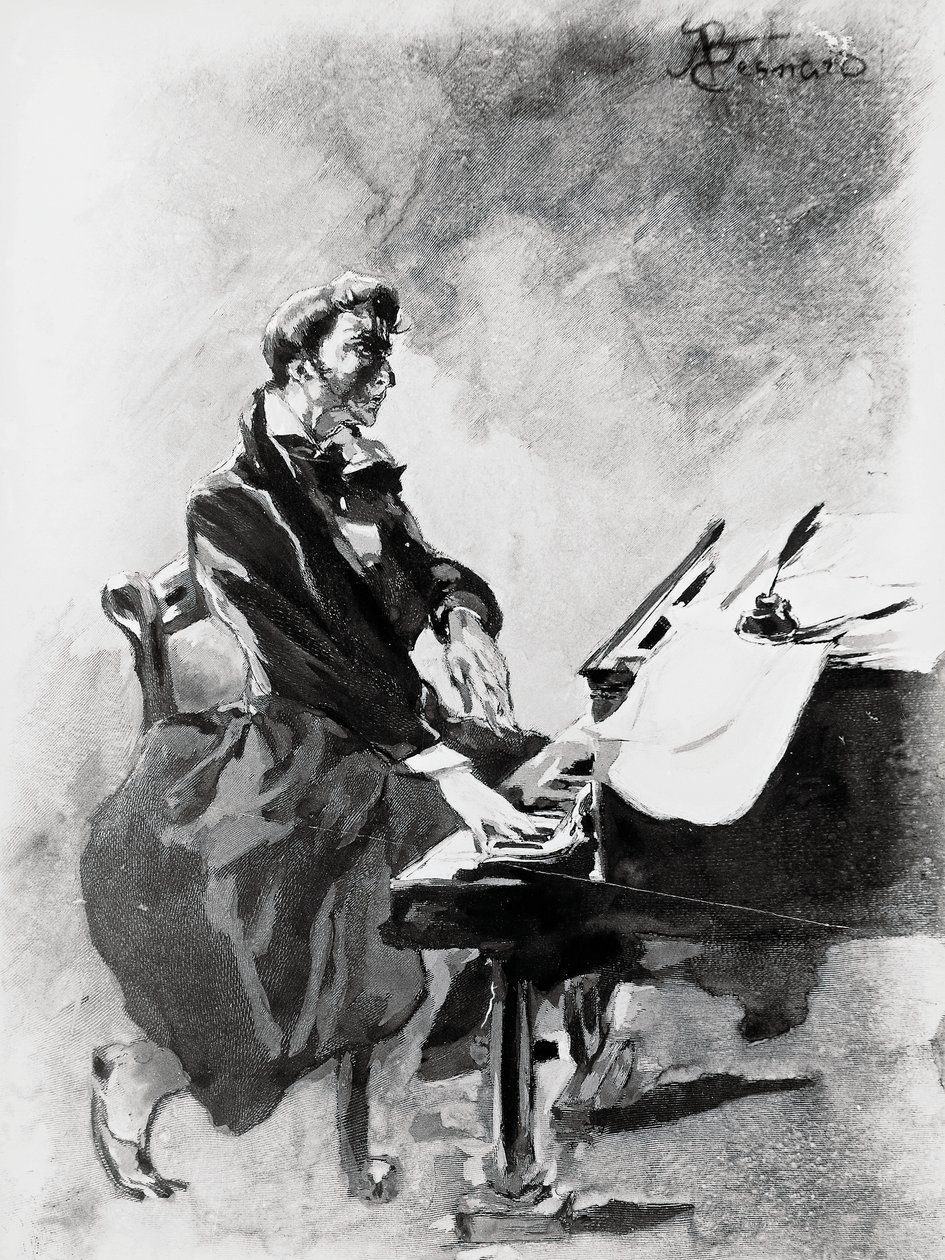 Le compositeur et pianiste Frédéric Chopin jouant du piano, par Albert Besnard - Paul Albert Besnard