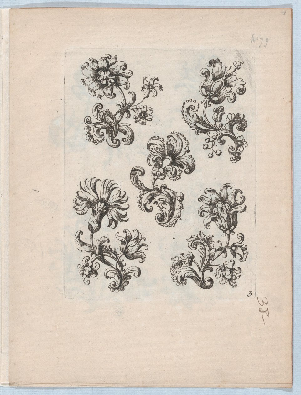 Série de petits motifs floraux, Planche 3, vers 1670-85 - Paul Androuet Du Cerceau