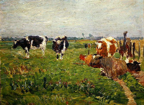 Paysage estival de plaine avec des vaches - Paul Baum