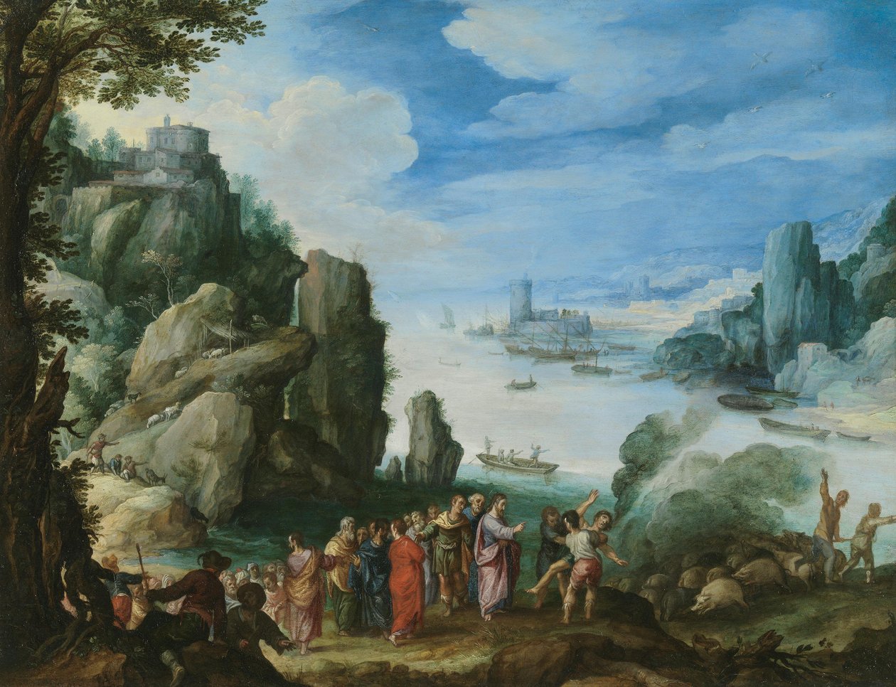 Paysage rocheux avec la guérison du possédé - Paul Bril