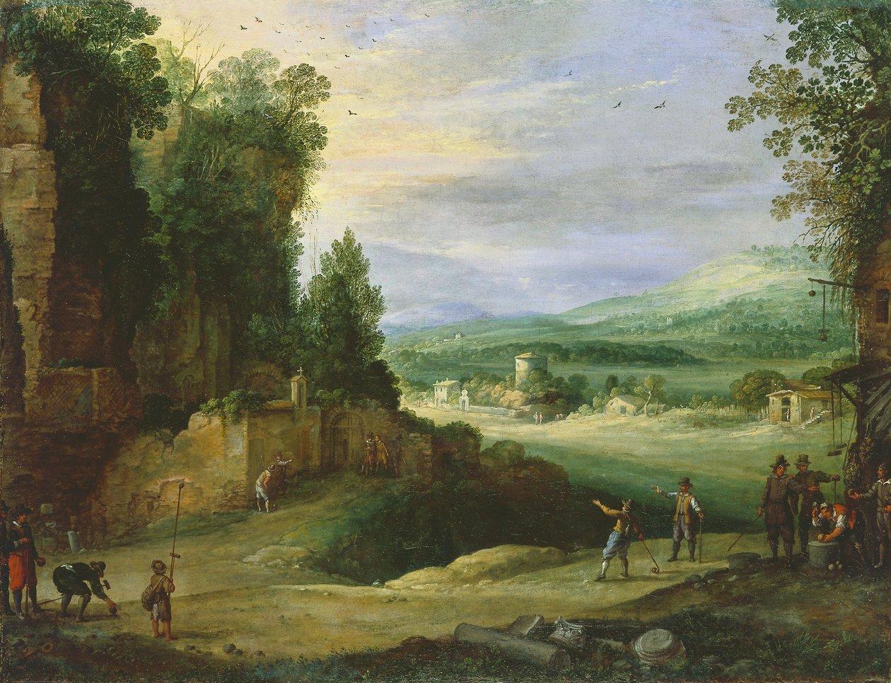 Paysage avec des hommes jouant au « Mail à la Chicane » - Paul Bril