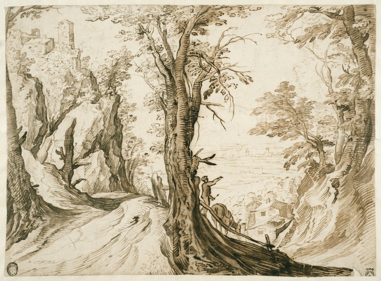 Paysage montagneux avec une route descendant vers une vallée - Paul Bril