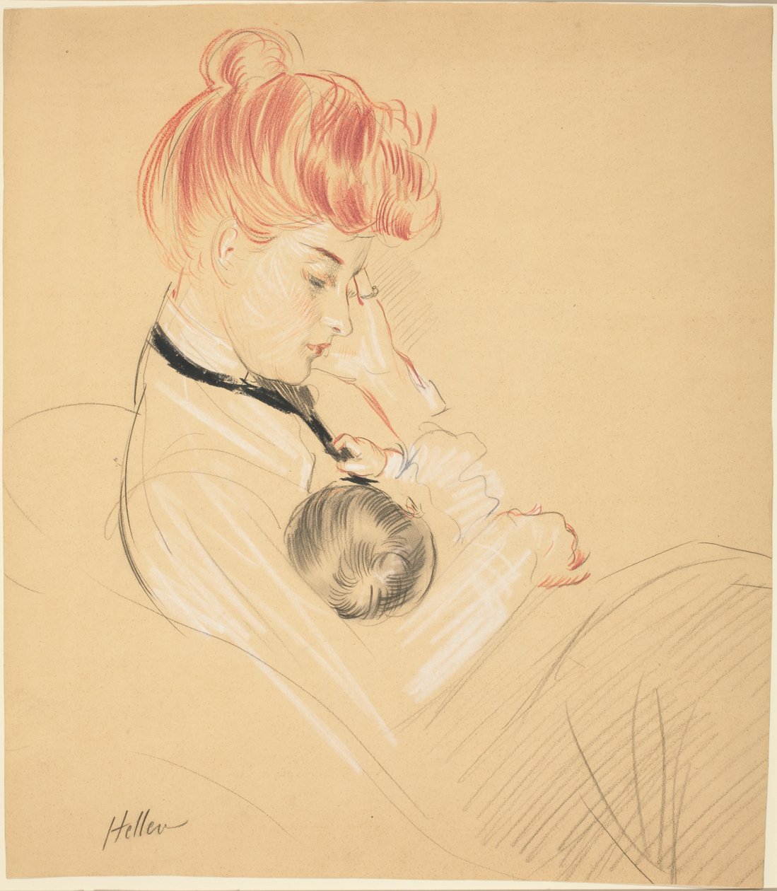 Madame Helleu berçant Paulette dans ses bras - Paul Cesar Helleu