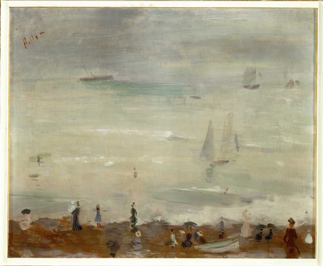Sur la plage, Dieppe, impression, mer grise (huile sur toile) - Paul Cesar Helleu