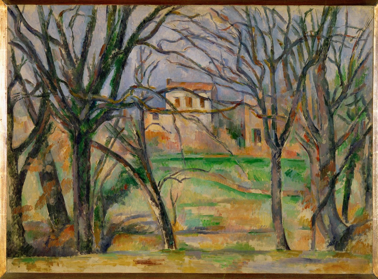 Arbres et maisons (oil on canvas) - Paul Cezanne