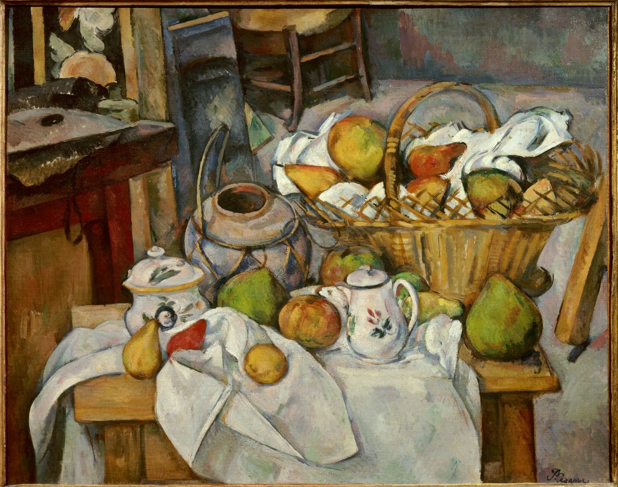 Nature morte avec panier de fruits sur une table - Paul Cézanne
