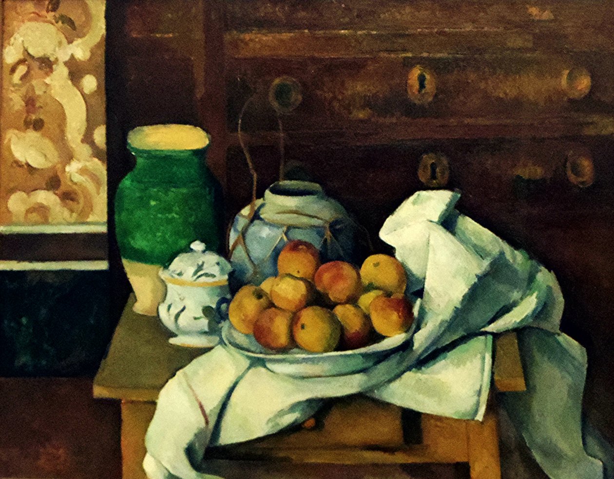 Français :  Nature morte à la commode Still life with dresser - Paul Cézanne