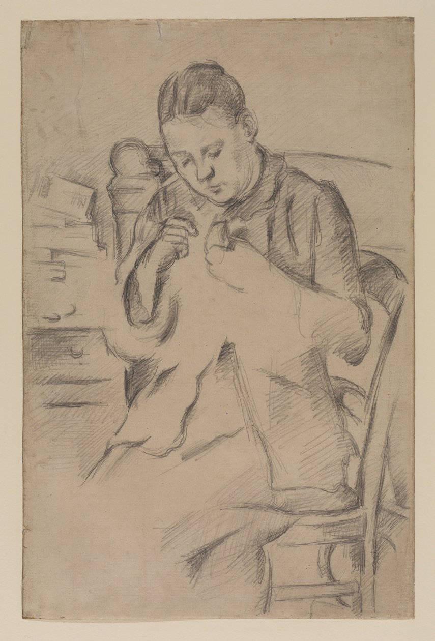 Hortense Fiquet, Madame Cézanne, cousant, c.1880 (crayon sur papier) - Paul Cézanne