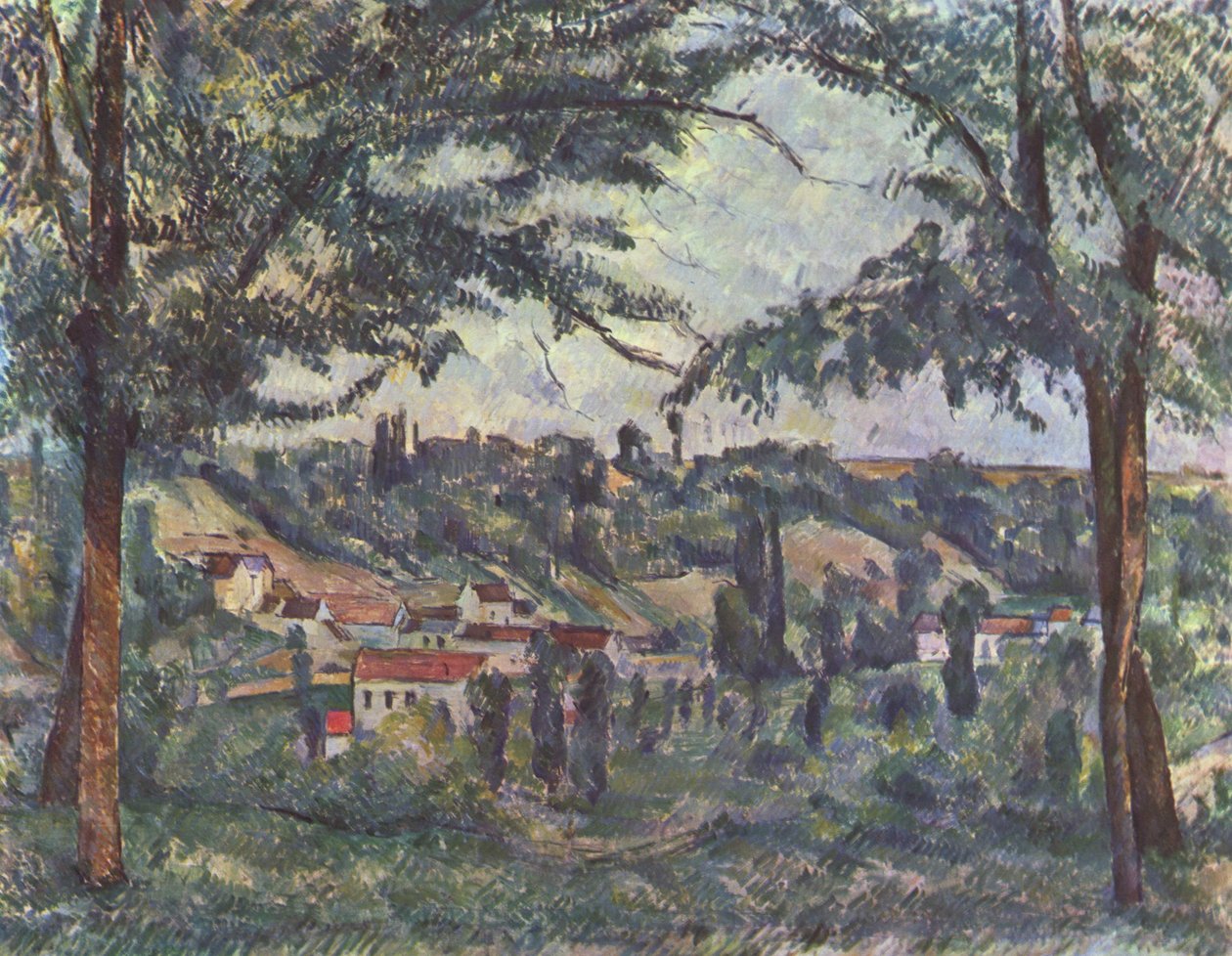 Le Hameau des Pâtis à Pontoise, encadré par des arbres - Paul Cézanne