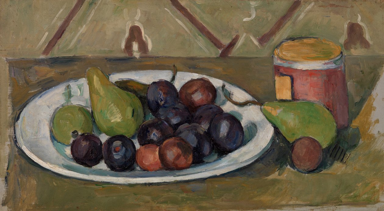 Assiette avec fruits et pot de conserves - Paul Cézanne