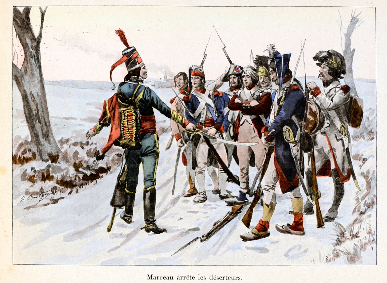 Marceau arrête des déserteurs : François-Séverin Desgraviers Marceau (1769-1796) arrête les soldats de l