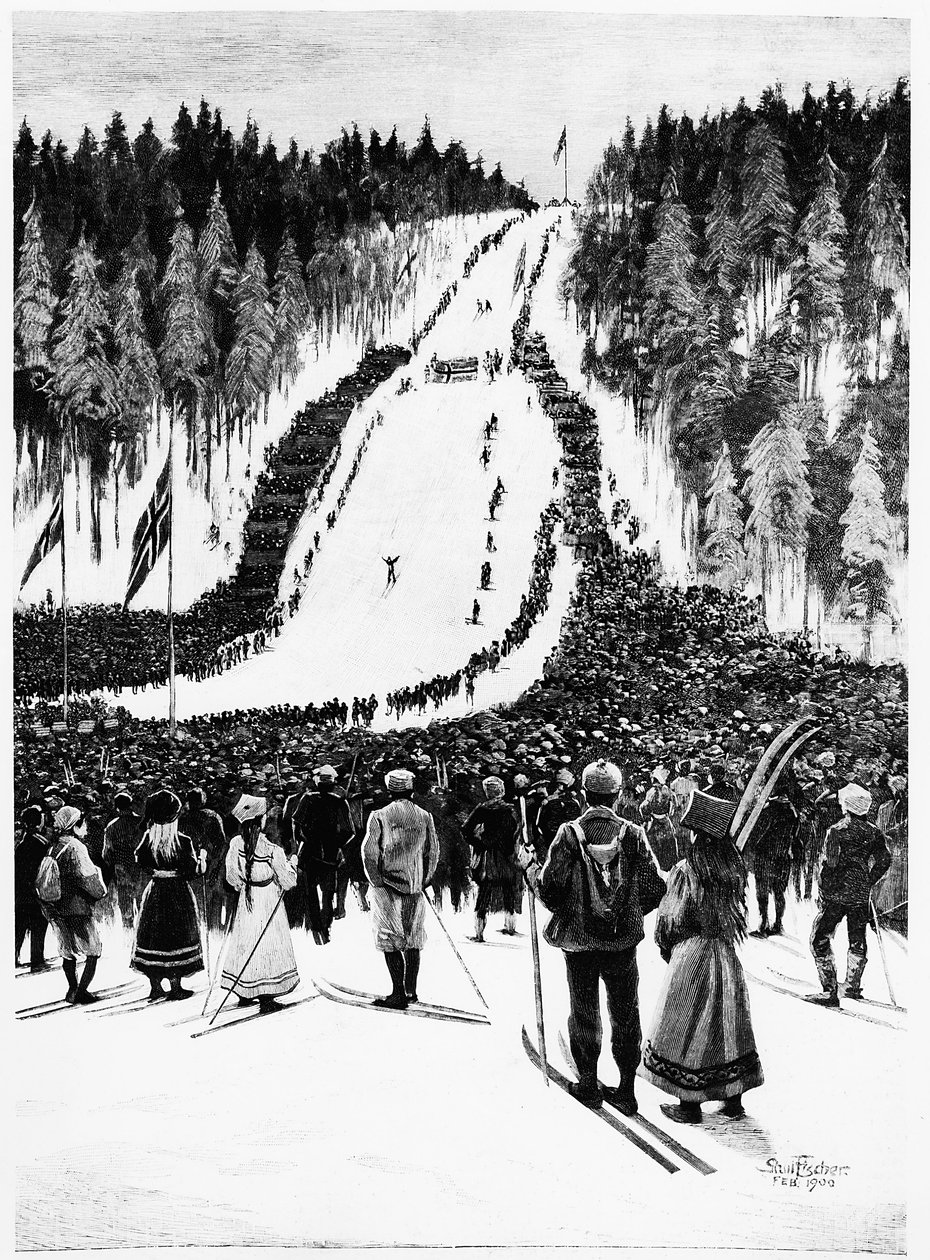 Ski: Le derby norvégien, la course de ski - dessin de Paul Fisher, fév. 1900, Bibl. des Arts Déco - Paul Fischer