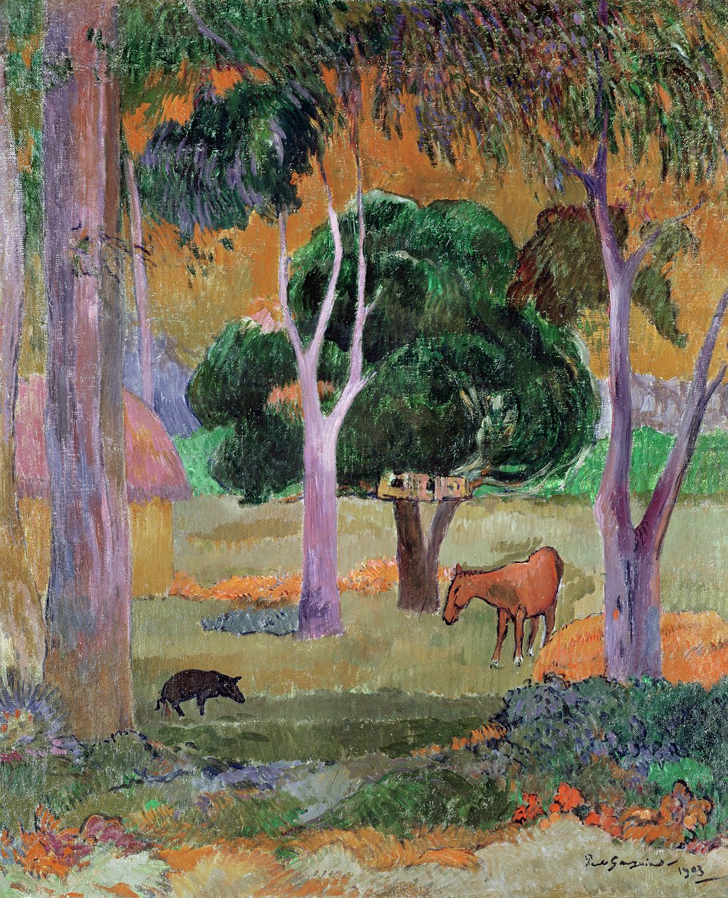 Paysage dominicain ou, Paysage avec un cochon et un cheval, 1903 - Paul Gauguin